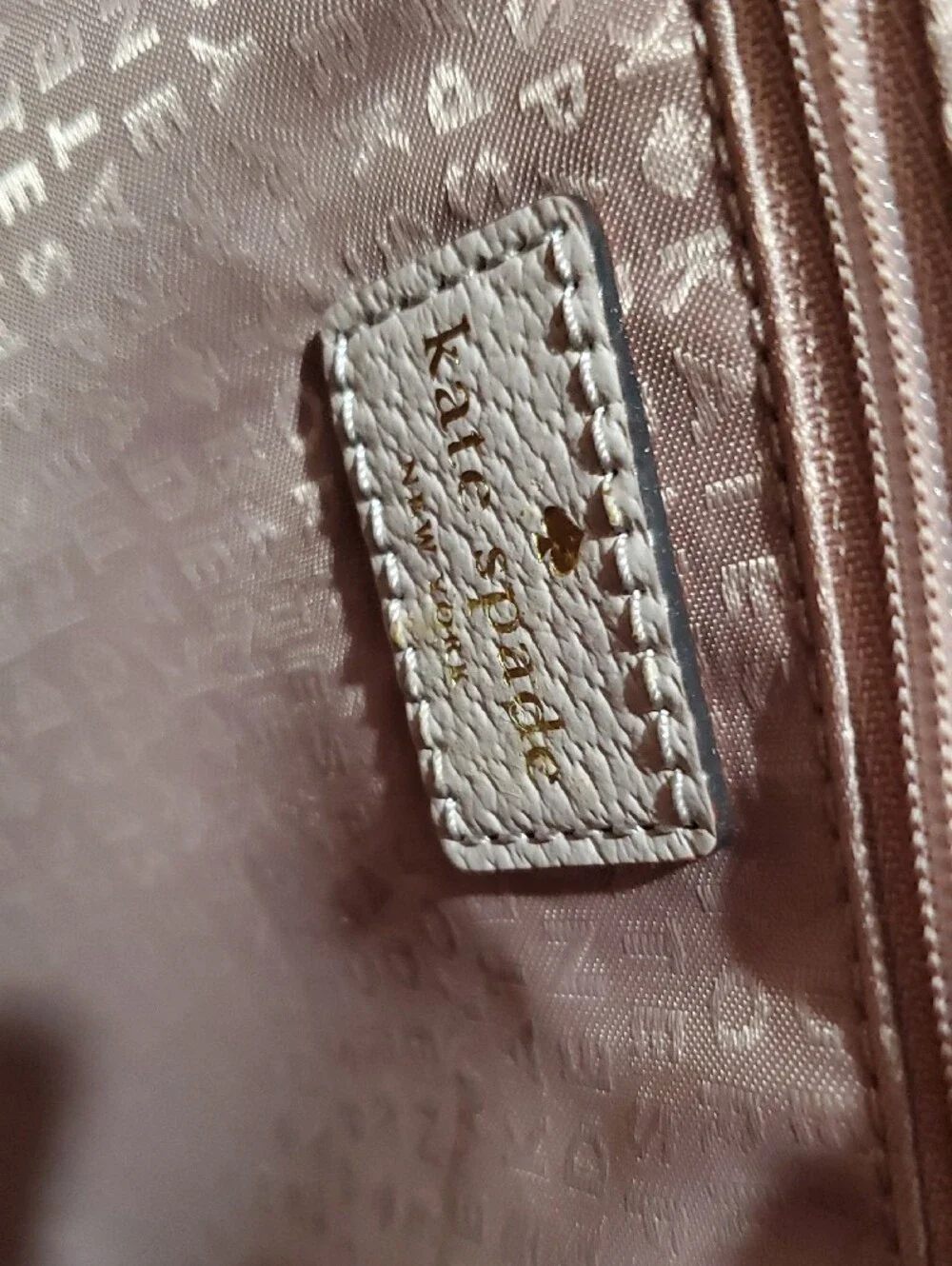 kate spade pale mauve leather tote with logo plaque